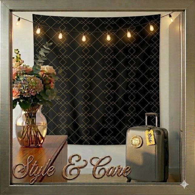 Tenture Conception de boîte géométrique en or de style noi (Stylish Gold Geometric Box Design Black Tapestry)