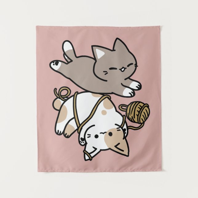 Tenture Conception de chats mignons et joueurs – Art de pa (Devant)