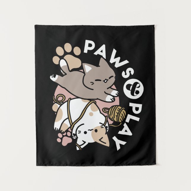 Tenture Conception de chats mignons et joueurs – Art de pa (Devant)