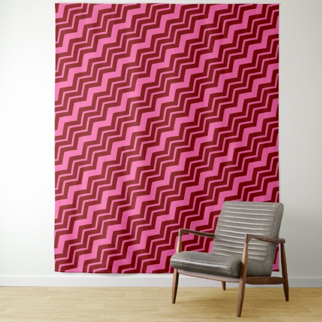 Tenture Conception de chevron zigzag rose rouge bordeaux  (En situation)