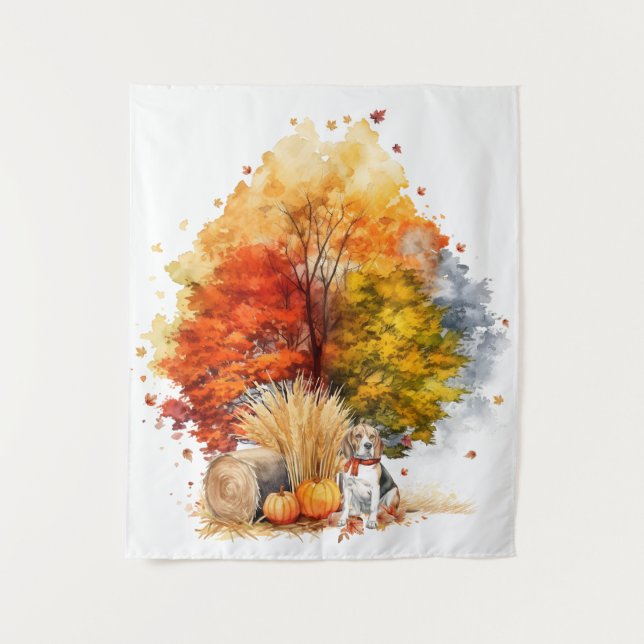 Tenture Conception de chien d'automne à l'aquarelle - Beag (Devant)