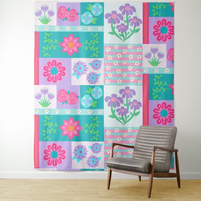 Tenture Conception de fleurs vibrantes en fleurs (En situation)