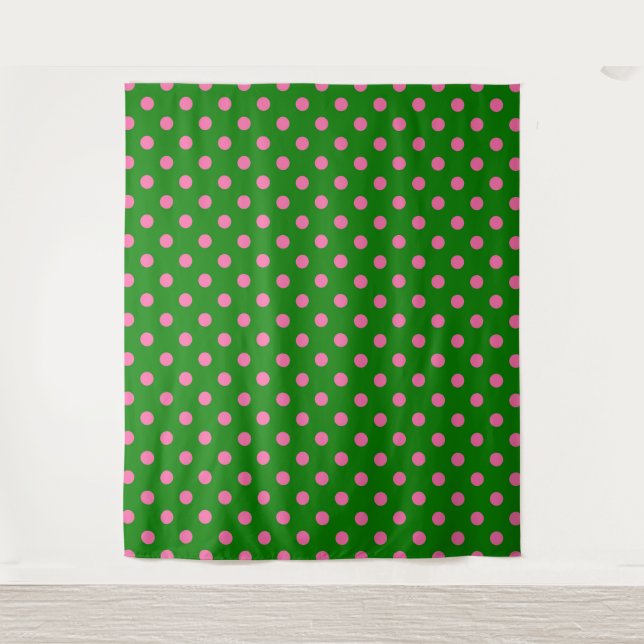 Tenture Conception de motif à pois rose sur fond vert  (Devant)