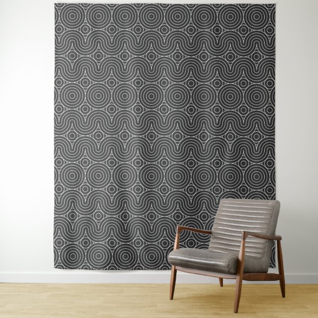Tenture Conception de motif abstrait noir et blanc moderne (En situation)