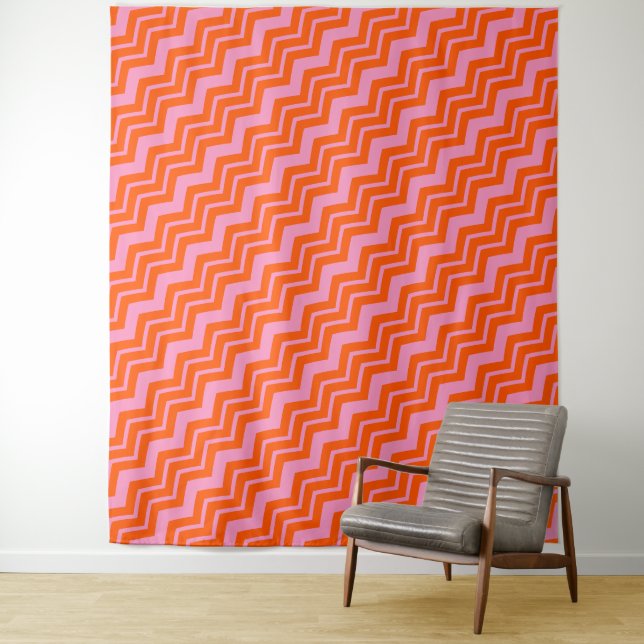 Tenture Conception de motif chevron orange et rose  (En situation)