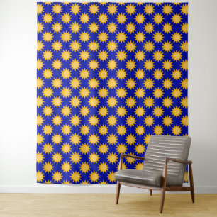 Tenture Conception de motif de soleil sur fond bleu