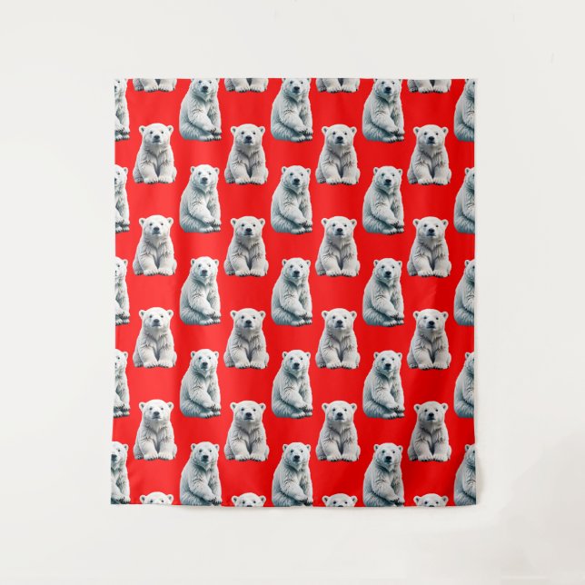 Tenture Conception de motif d'ours polaire sur fond rouge  (Devant)
