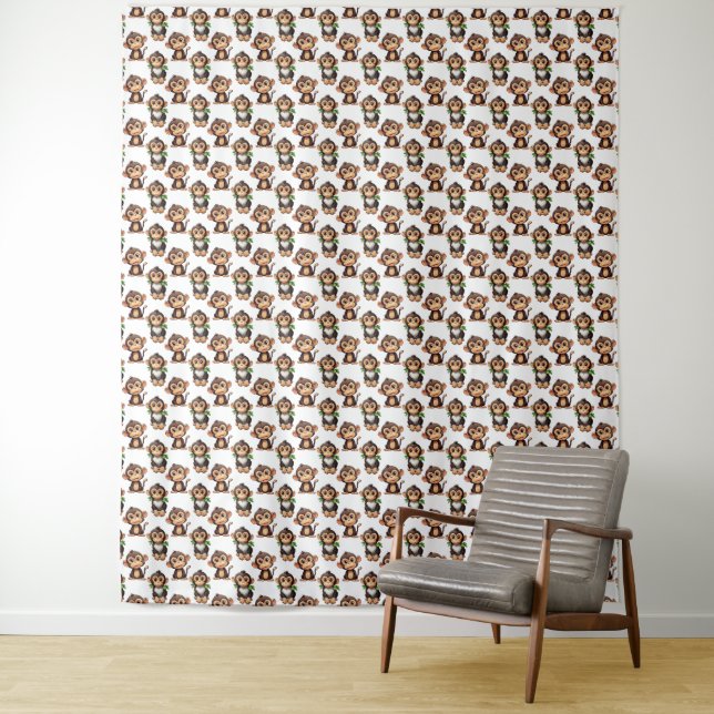 Tenture Conception de motif singe blanc  (En situation)