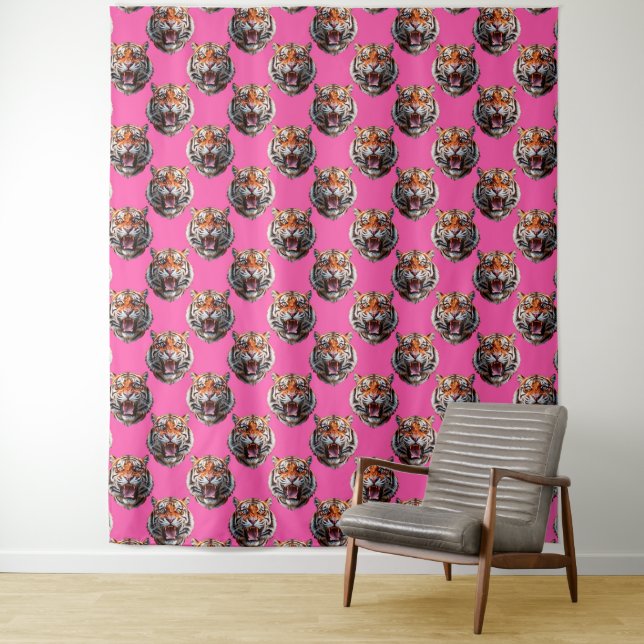 Tenture Conception de motif tête de tigre rose (En situation)