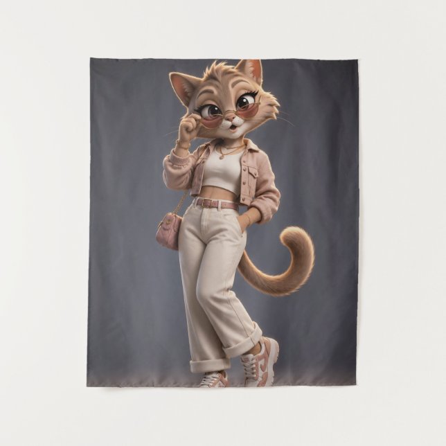 Tenture Conception de personnage de chat animé 3D chic et  (Devant)