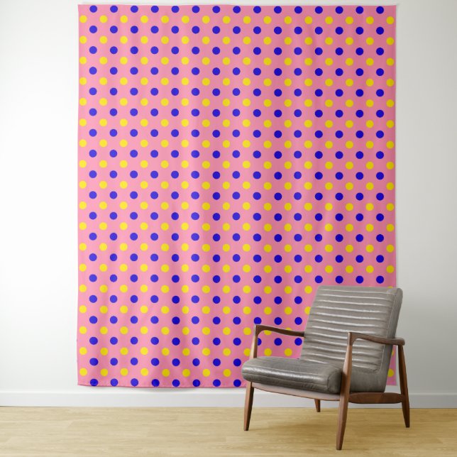 Tenture Conception de points polka rose bleu jaune  (En situation)