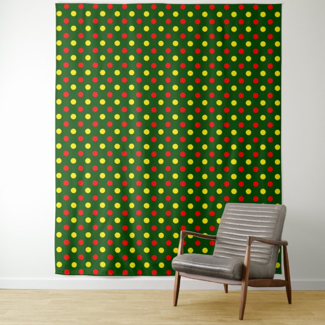 Tenture Conception de pois verts rouges jaunes  (En situation)