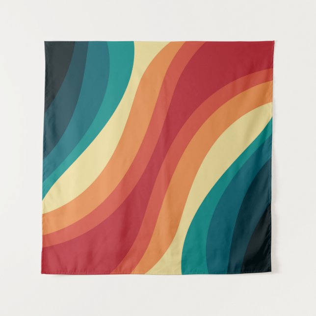 Tenture Conception d'ondes de style rétro multicolore (Devant)