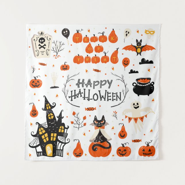 Tenture Conception d'un jeu Vintage d'éléments Halloween (Devant)