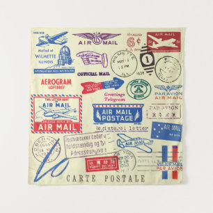 Tenture Conception vintage du jeu de timbres de document.