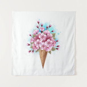 Tenture Cône rose Sakura crème glacée gaufre