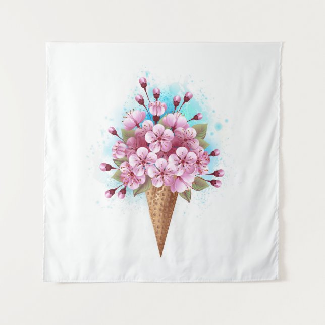 Tenture Cône rose Sakura crème glacée gaufre (Devant)