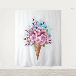 Tenture Cône rose Sakura crème glacée gaufre