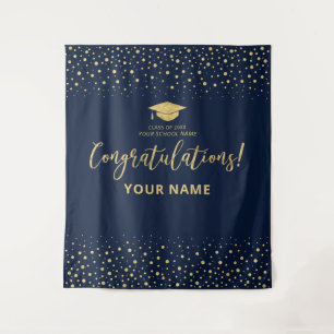 Tenture Confetti Or & Navy   Félicitations Diplômé
