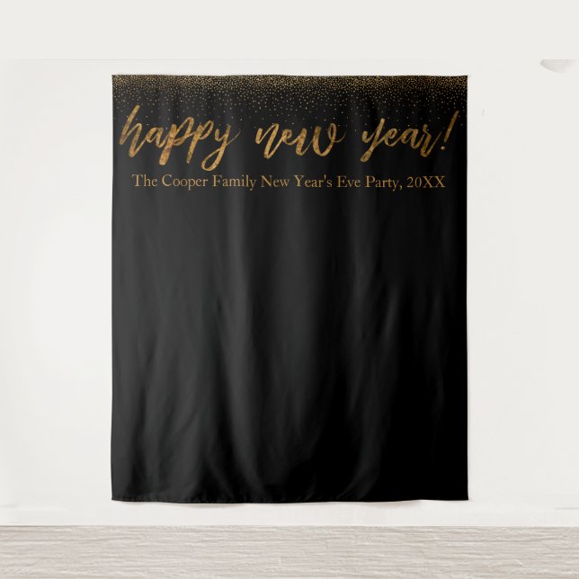 Tenture Confettis dorés Bonne Année ! Fond noir (Devant)