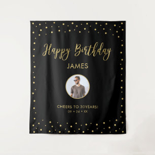 Tenture Confettis dorés et noirs   Photo Joyeux Anniversai