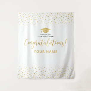 Tenture Confettis Or et Blanc Félicitations Diplômé