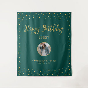 Tenture Confettis Or & Vert   Photo Joyeux Anniversaire
