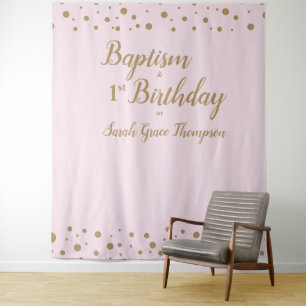 Tenture Confettis Simples Rose Baptême et 1er anniversaire