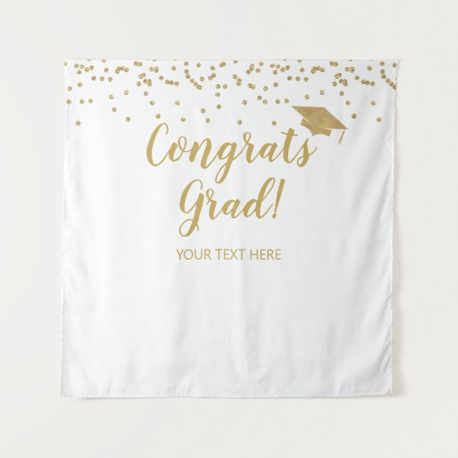 Tenture Congrats grad white and gold Backdrop banner (Devant)