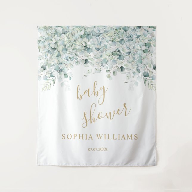 Tenture Contexte baby shower - Feuilles de l'Eucalyptus (Devant)