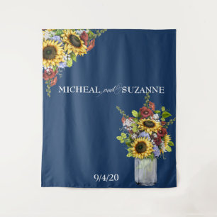 Tenture Contexte mariage Sunflower Mason Jar Burgundy Navy