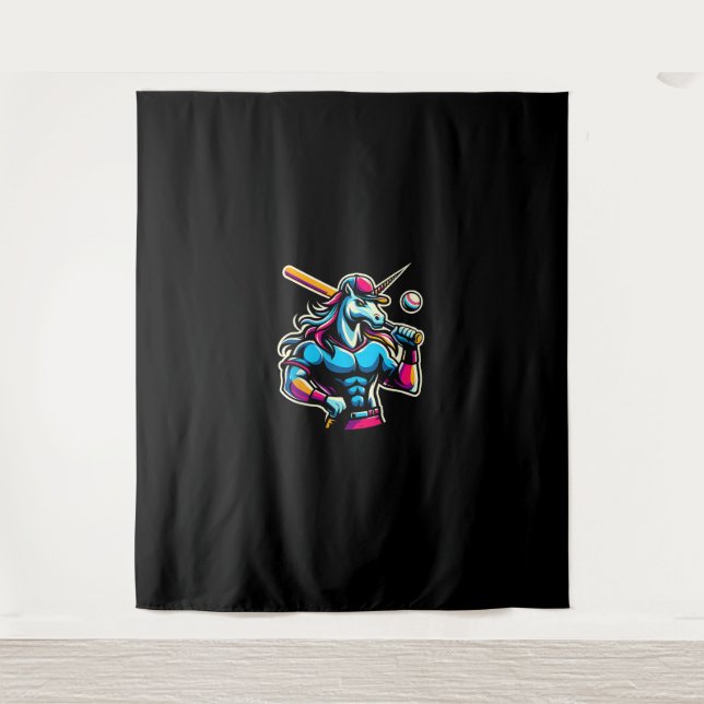 Tenture Cool Angry Unicorn Jouer Baseball Ball Bat Baseb (Devant)