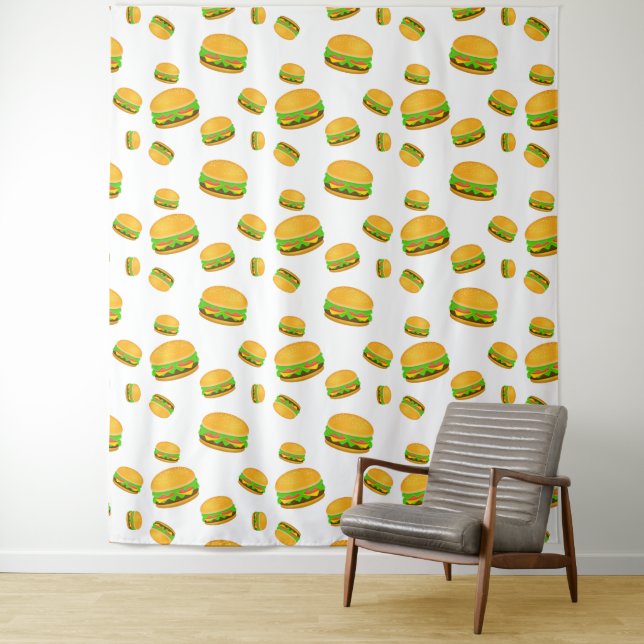 Tenture Cool et amusant hamburger motif blanc Mur (En situation)