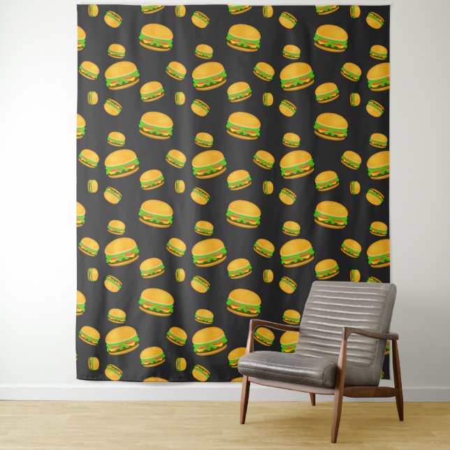 Tenture Cool et amusant hamburger motif gris foncé Mur (En situation)