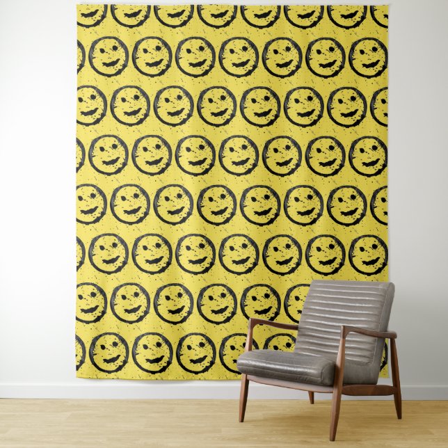 Tenture Cool Sardé Joyeux visage souriant motif jaune (En situation)