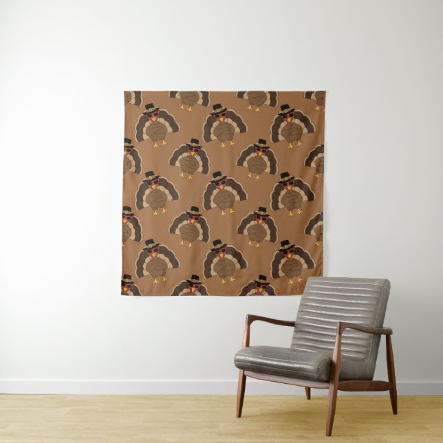 Tenture Cool Turquie Thanksgiving fun brown motif (En situation)