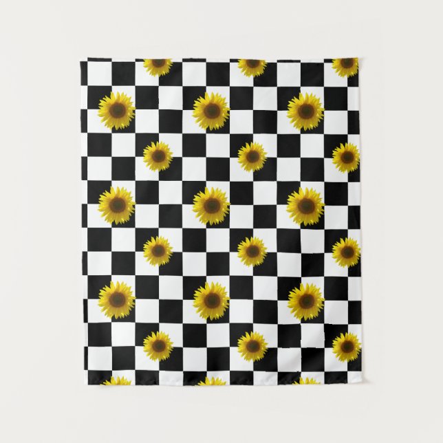 Tenture Copie noire et blanche Checkered et de tournesol (Devant)