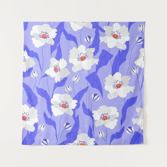 Tenture Coquelicots blancs : Couture violette dessinée à l (Devant)