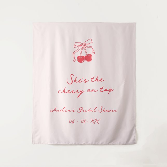 Tenture Coquette Cherry Bridal Shower Fabric Welcome (Devant)