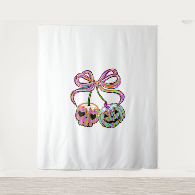 Tenture Coquette Citrouille cerises Halloween (Devant)