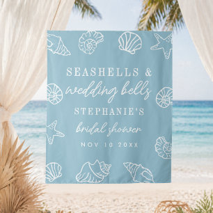Tenture Coquillages Cloches de Mariage Bleu Poussiéreux Ré