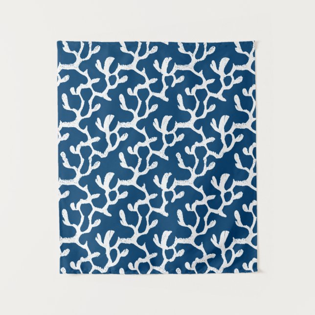 Tenture Corail Abstrait bleu et blanc Motif répétitif (Devant)