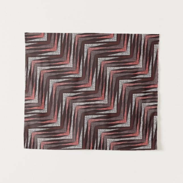 Tenture Corail, gris, motif brun zigzag. (Devant (Horizontal))