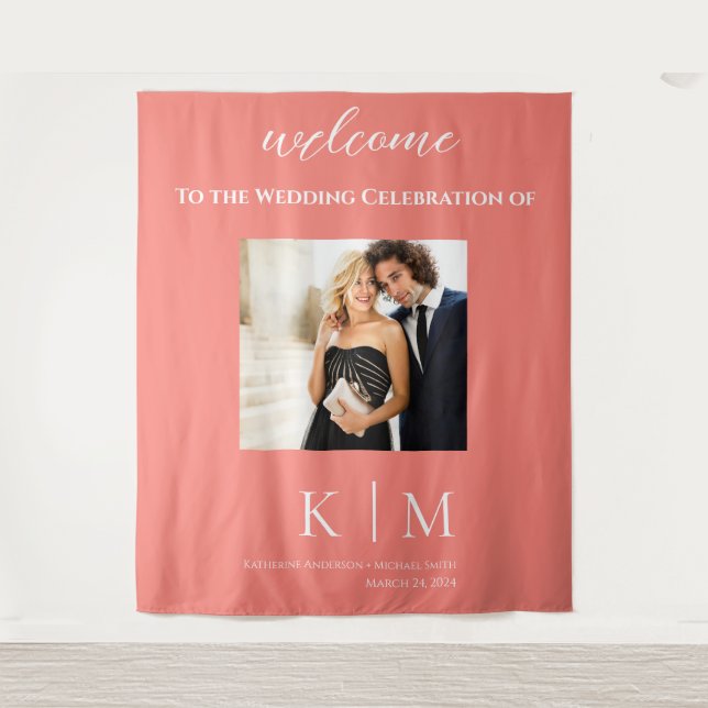 Tenture Corail rose et Mariage-photo blanc- (Devant)