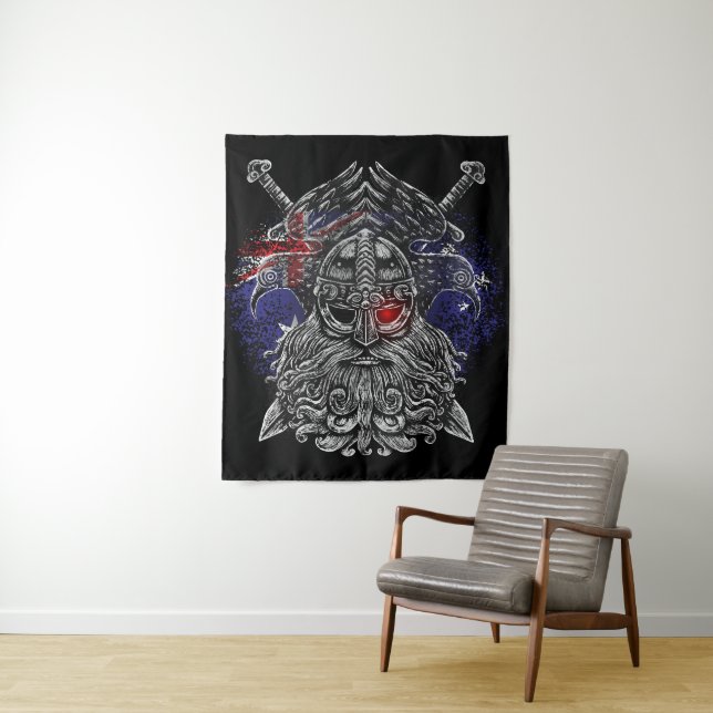 Tenture Corbeaux d'Odin épées Mythologie Viking drapeau Au (En situation)