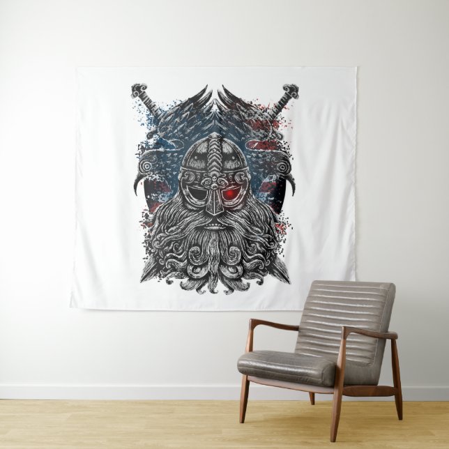 Tenture Corbeaux et épées d'Odin Mythologie Viking drapeau (En situation (horizontale))