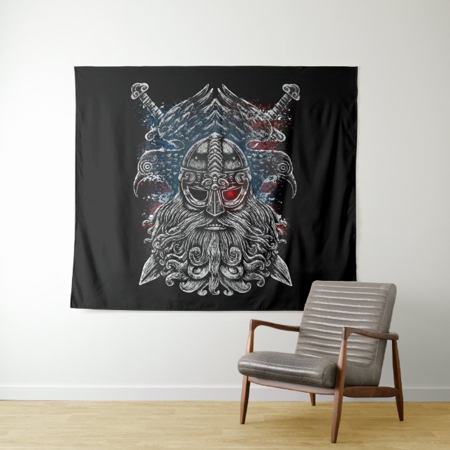 Tenture Corbeaux et épées d'Odin Mythologie Viking drapeau (En situation (horizontale))