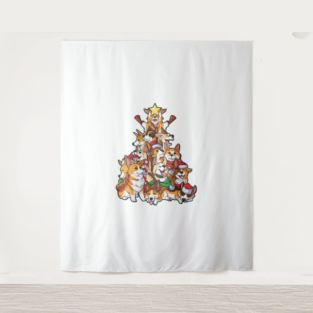 Tenture Corgi Christmas Tree Chien Père Noël Joyeux Corgma (Devant)
