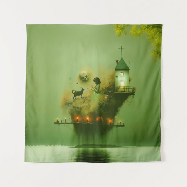 Tenture Cornes Abstraites Chat Vert Occulte Cuisine foncée (Devant)
