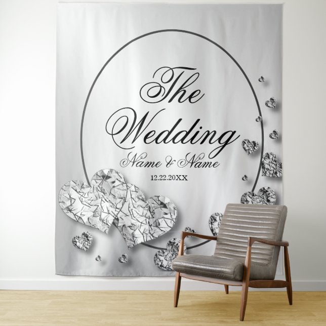 Tenture Cortège de mariage coeurs argent gris élégant (En situation)